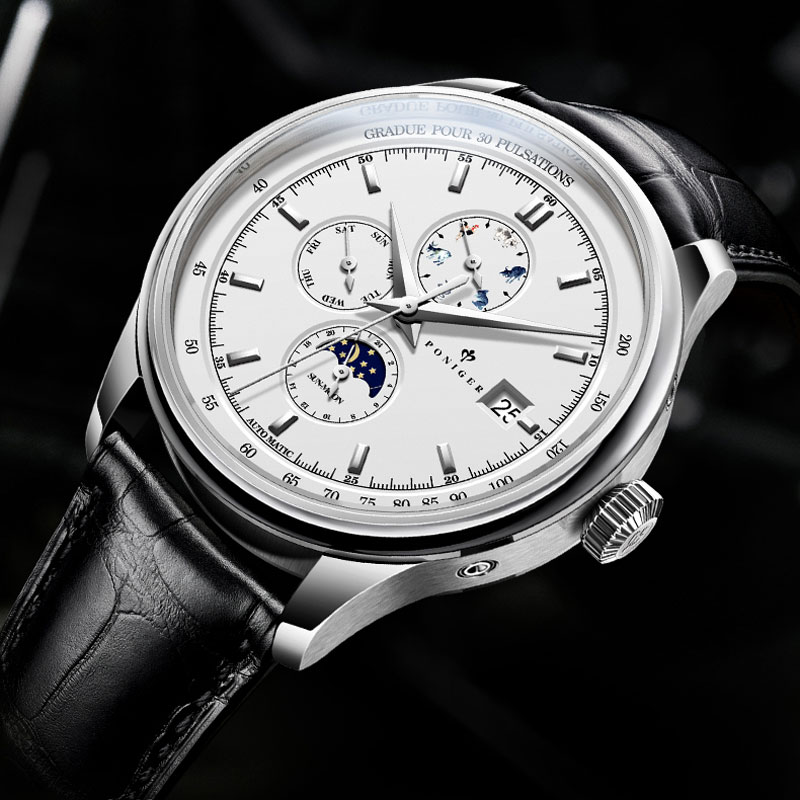 Luxury Watch Moon Phase - PONIGER 2025 Jam Tangan Pria Baru