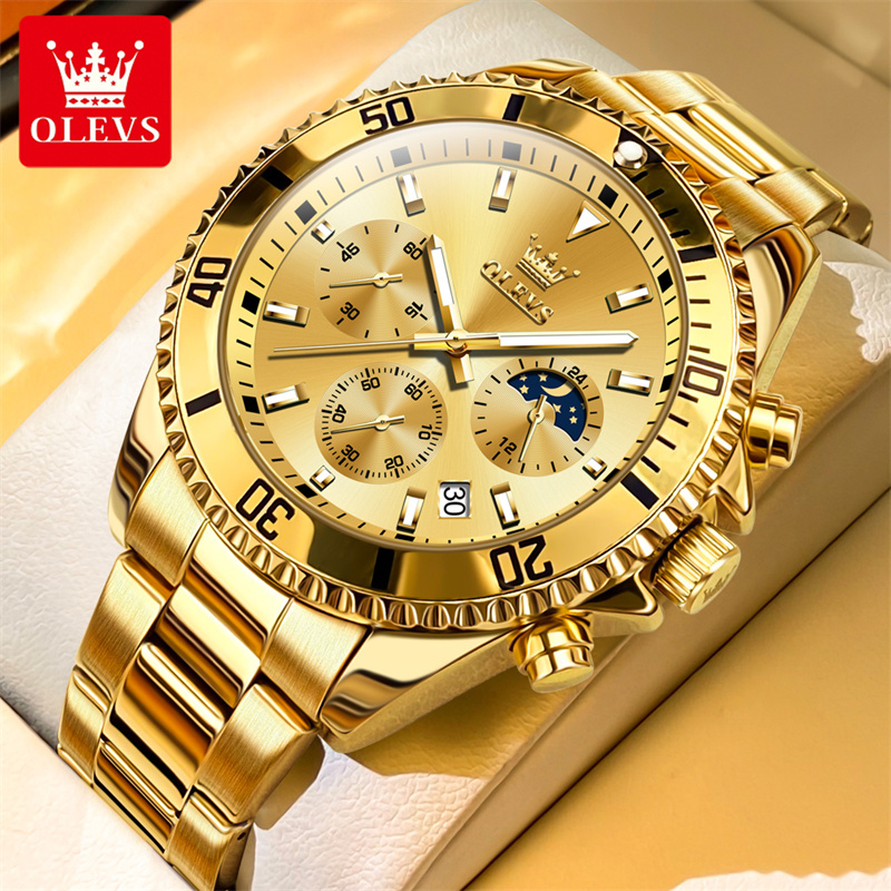 Luxury Watch Exhibition - OLEVS jam tangan kuarsa emas pria,
