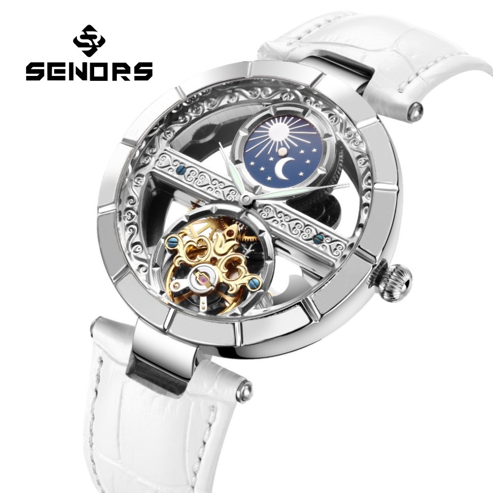 Luxury Watch Moon Phase - Jam tangan mekanis wanita, arloji kerangka