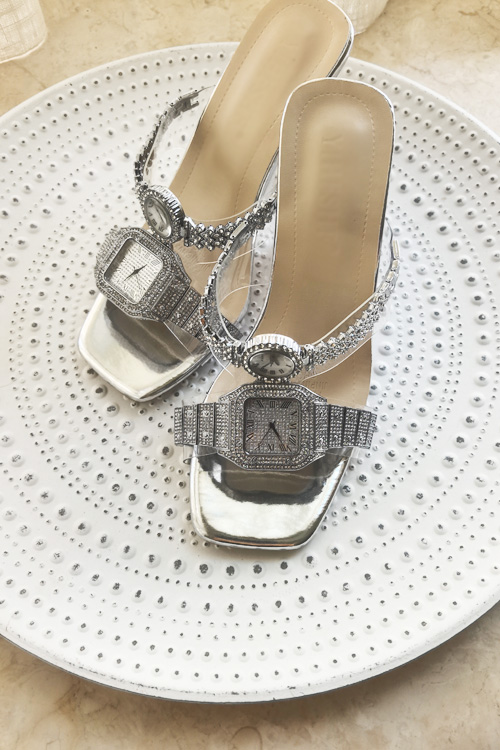 Luxury Watch Leather - Sepatu hak tinggi kristal desain asli,