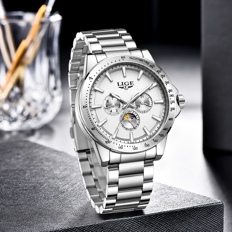 LIGE Jam Tangan Pria Kuarsa Be - Luxury Watch Moon Phase ulasan dan harga