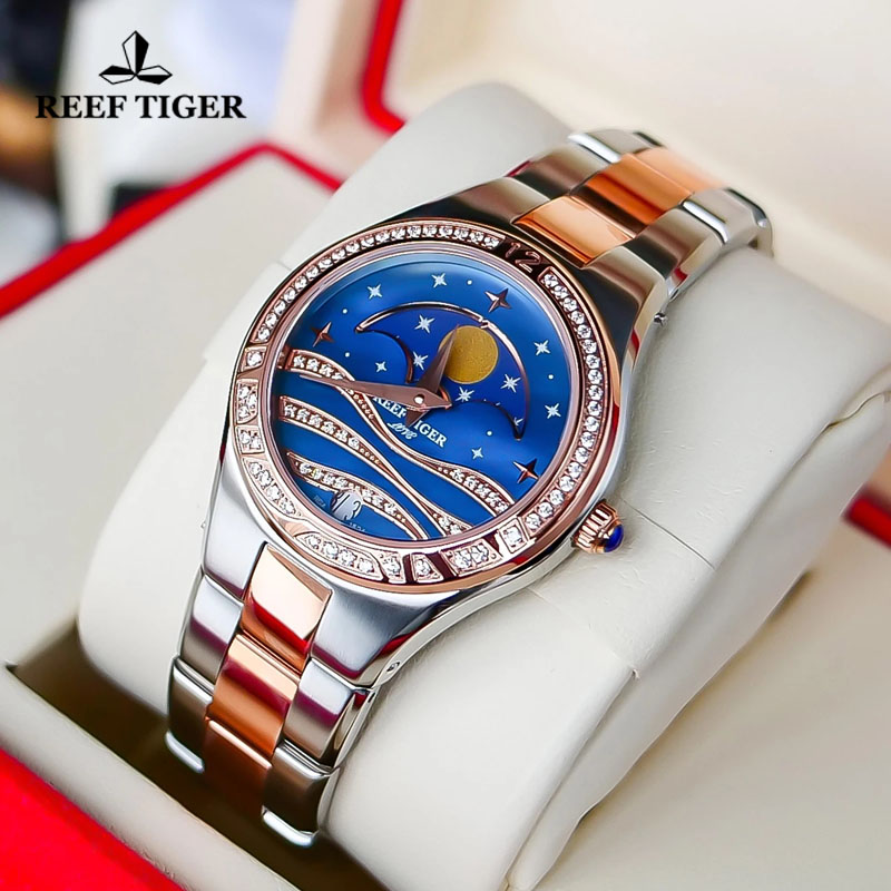 Reef Tiger/RT jam tangan kuars - Luxury Watch Moon Phase ulasan dan harga
