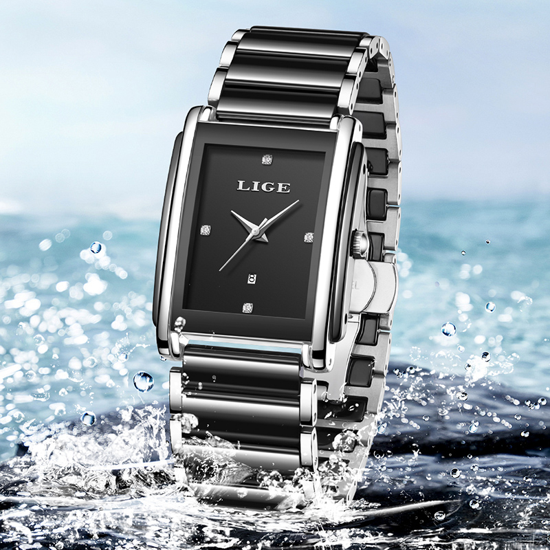 LIGE Jam Tangan Wanita Mewah B - Luxury Watch Square ulasan dan harga