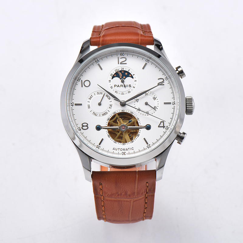 Parnis 43mm Dial Putih Jam Tan - Minute Repeater Watch ulasan dan harga